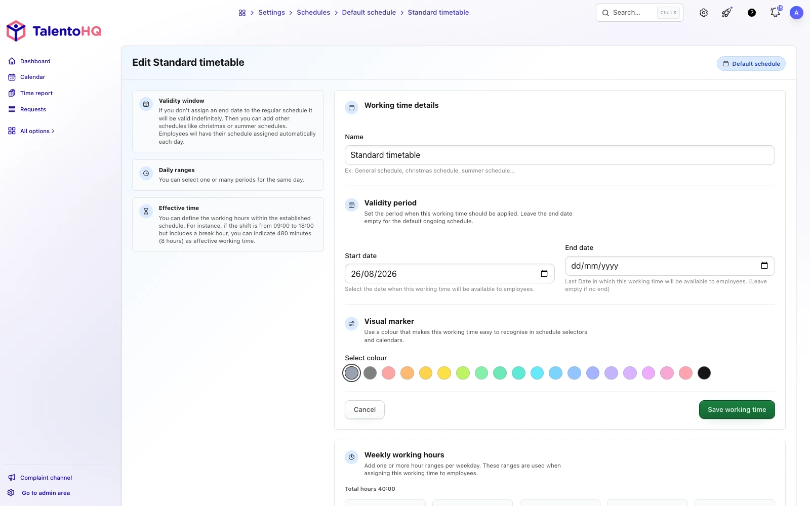 Weekly team schedule with shifts and availability in TalentoHQ