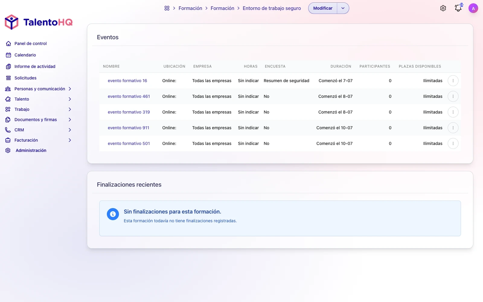 Curso de formación en TalentoHQ