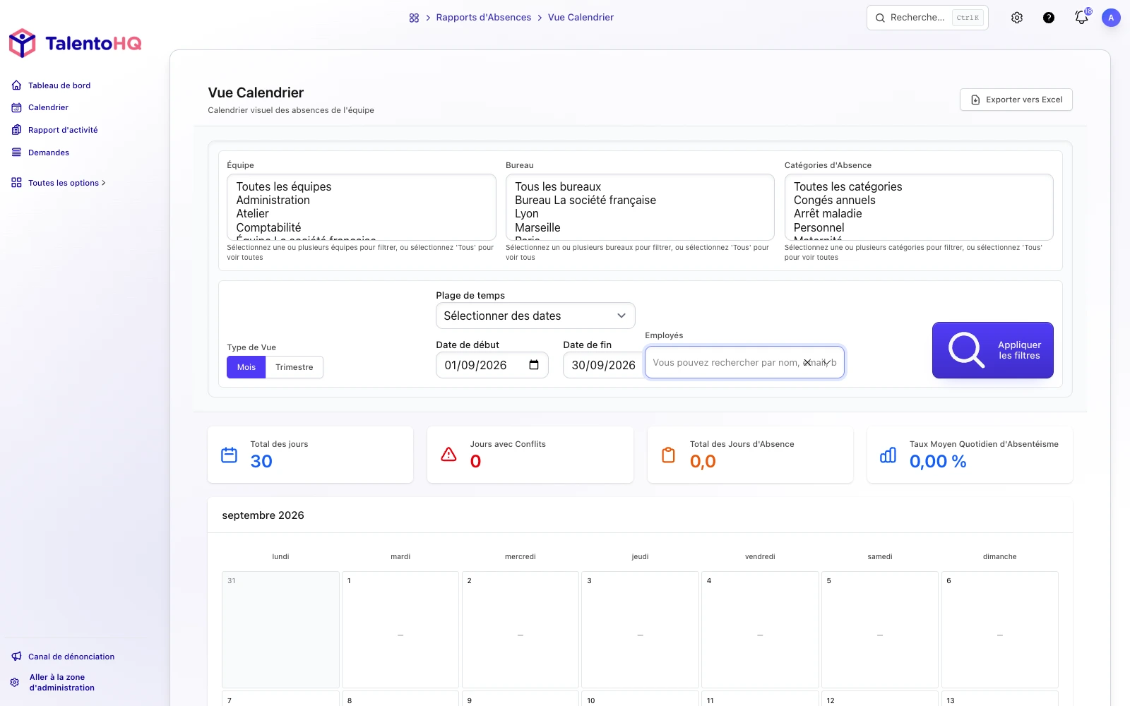 Absences et congés dans l’interface française de TalentoHQ