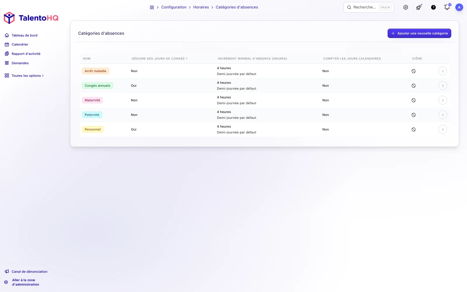 Planificateur de congés et absences dans TalentoHQ