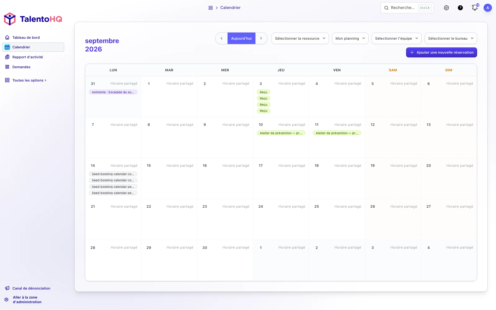 Calendrier de l’entreprise TalentoHQ