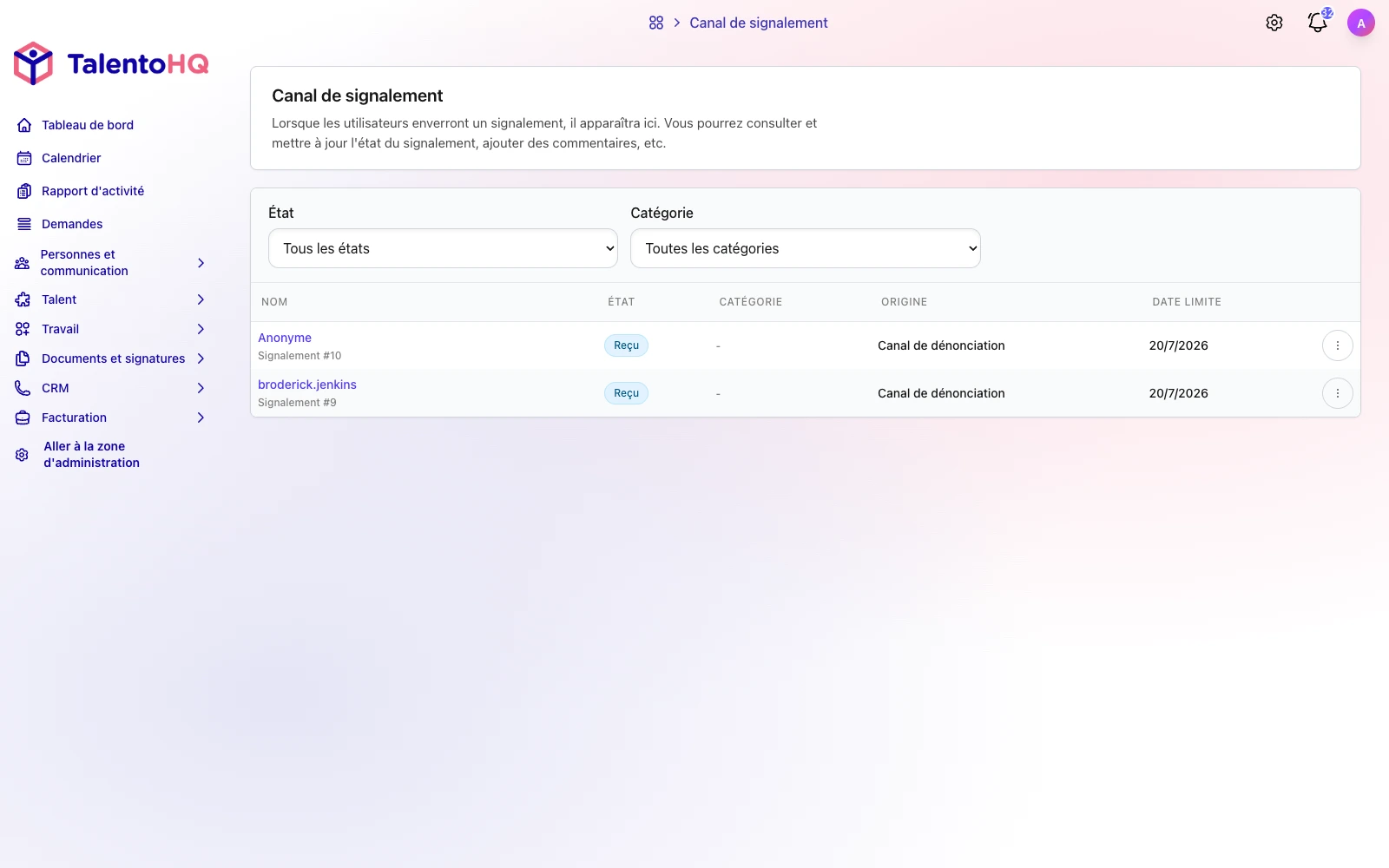 Formulaire confidentiel de signalement TalentoHQ