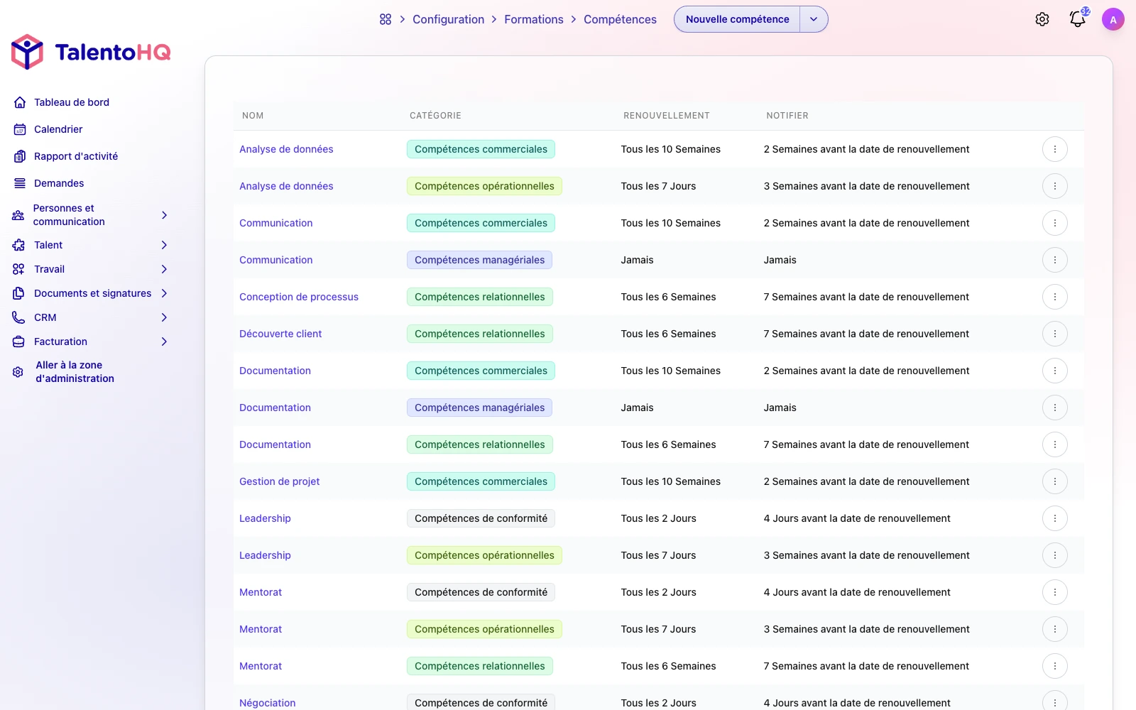 Compétences et parcours de formation dans TalentoHQ