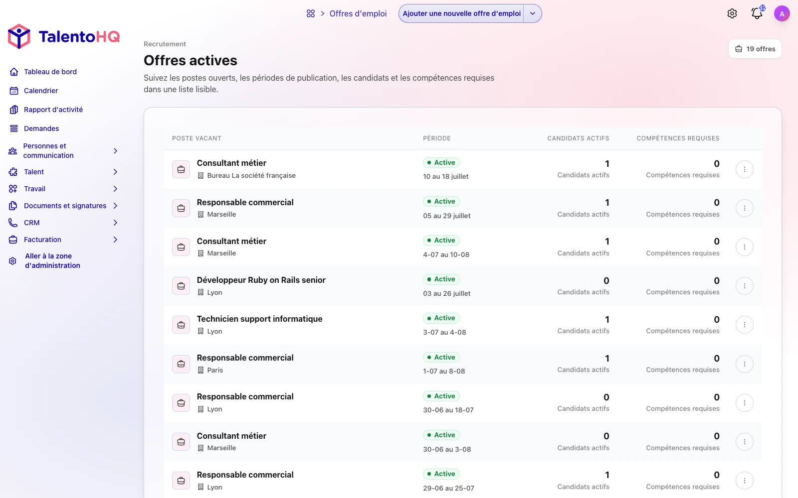 Gestion des offres d’emploi et candidatures dans TalentoHQ