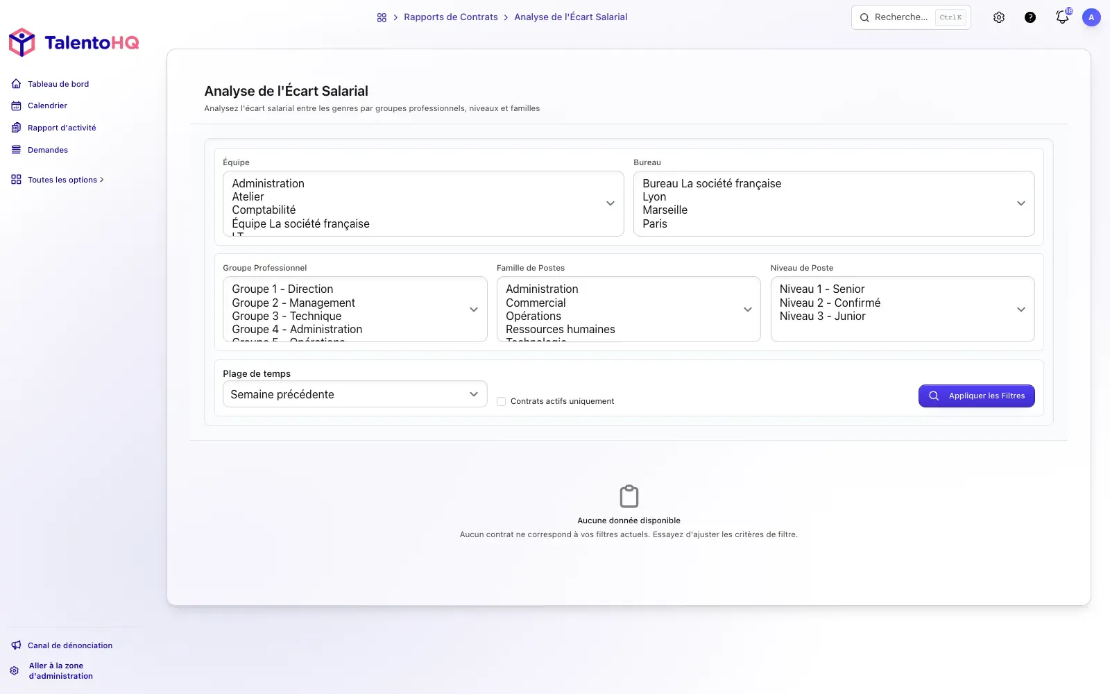 Analyse structurée des postes et des données salariales dans TalentoHQ