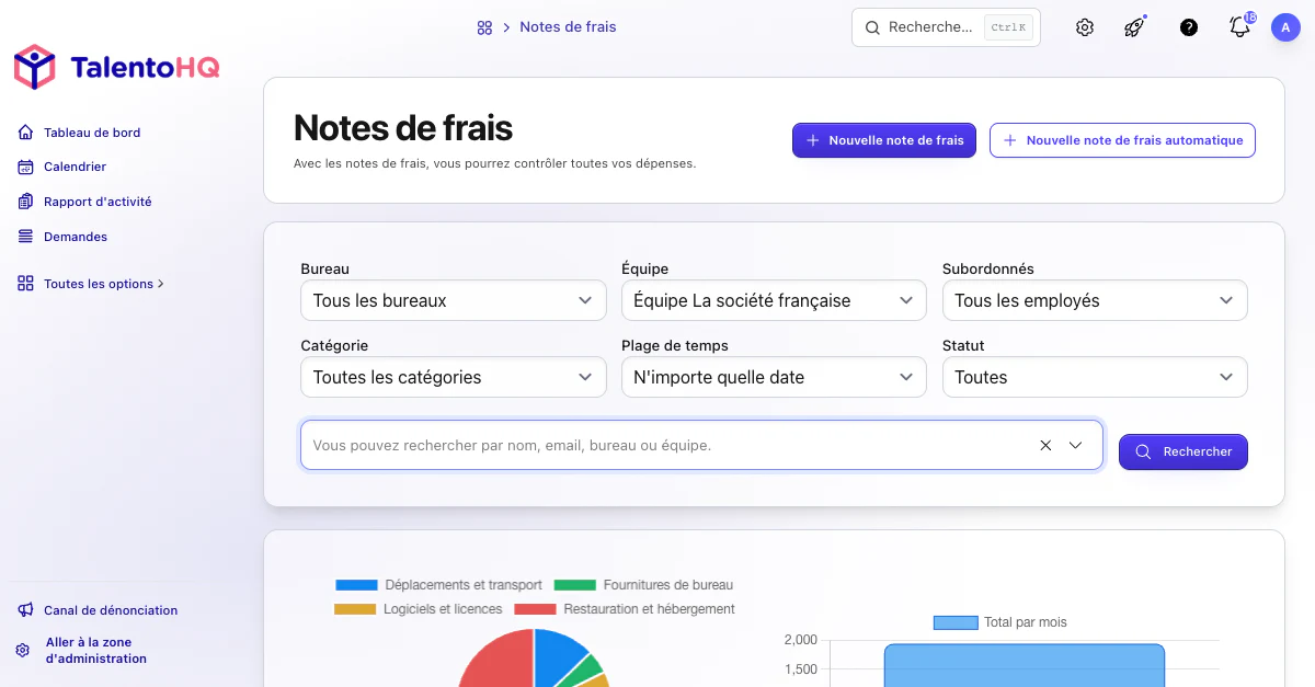 Notes de frais dans l’interface française de TalentoHQ
