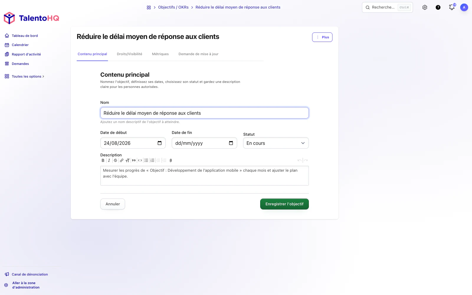 Modification des paramètres d’un objectif