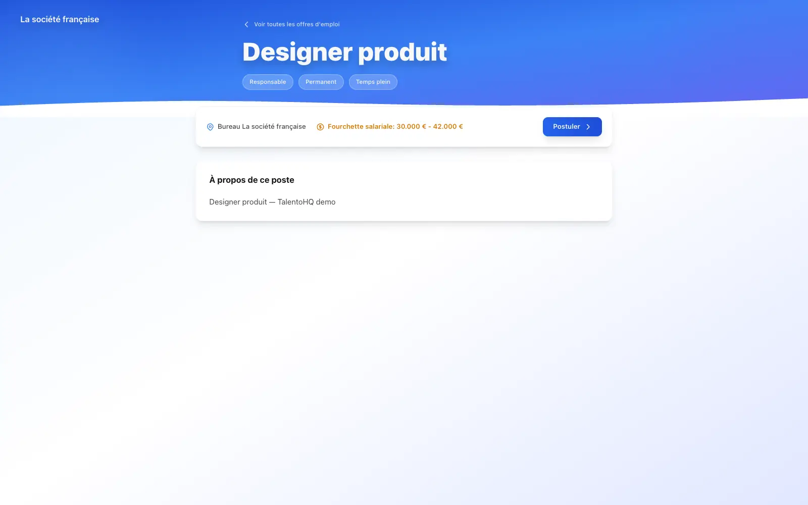 Page publique d’une offre d’emploi en français