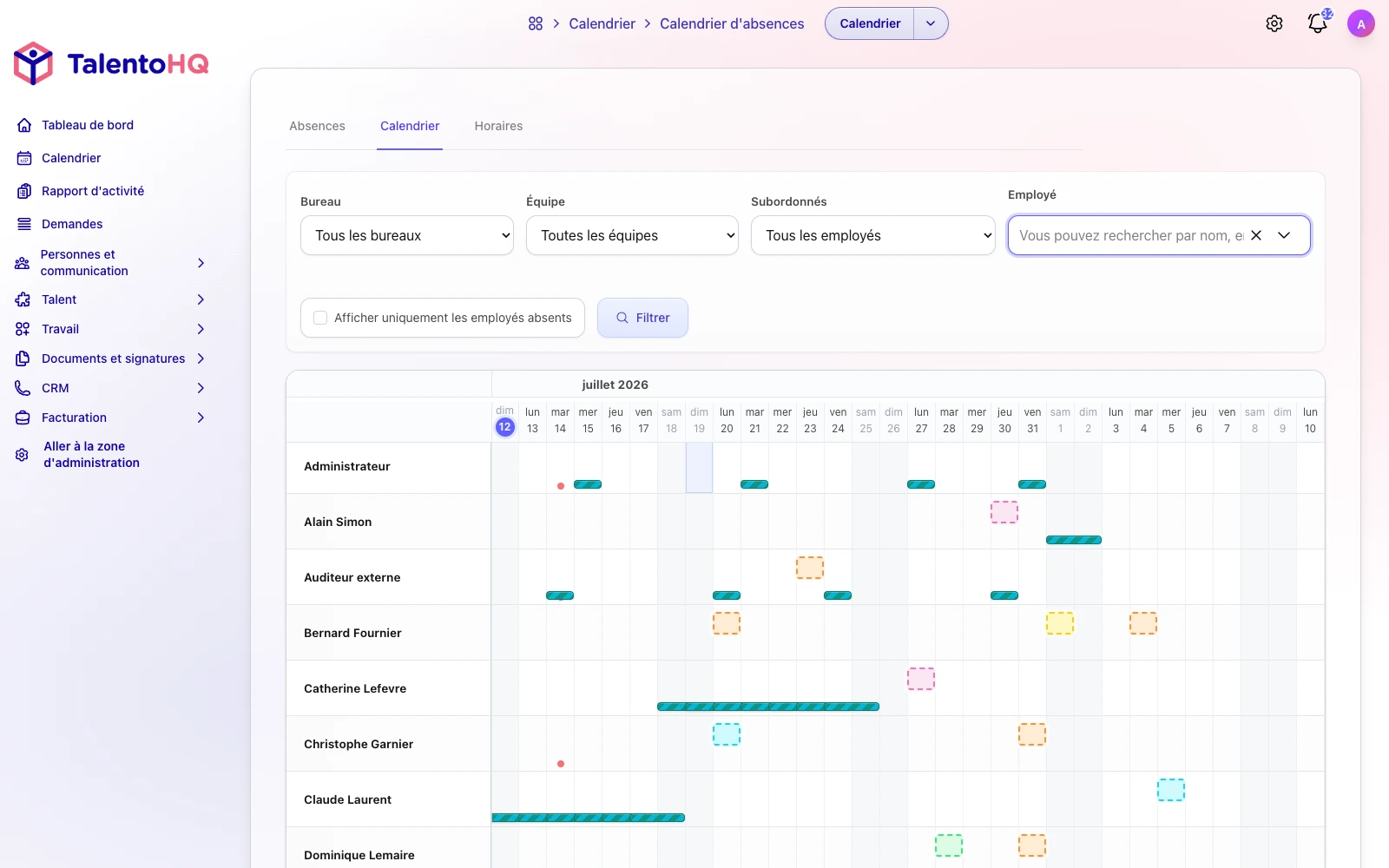 Planificateur de congés et absences dans TalentoHQ