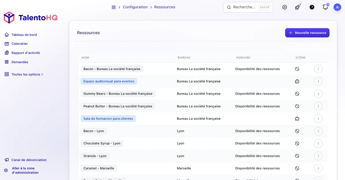Réservations de ressources dans l’interface française de TalentoHQ