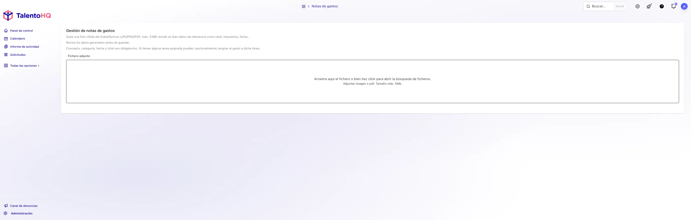 Alta automática de gastos con recibo en TalentoHQ