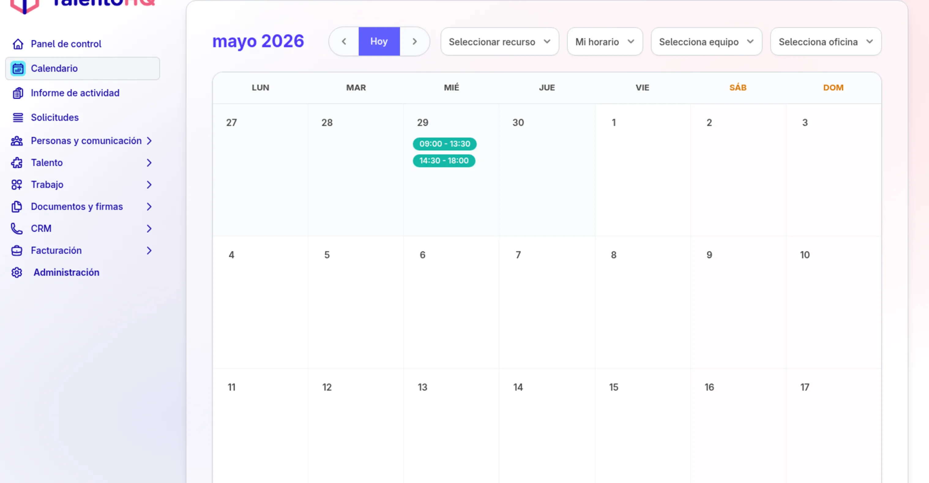 Registro de jornada, disponibilidad y control horario con talentohq.com