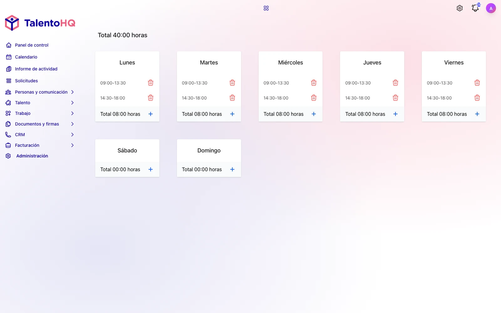 Horario semanal con turnos y disponibilidad del equipo en TalentoHQ