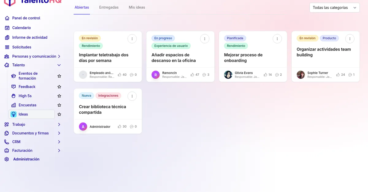 Buzón de ideas del portal del empleado en TalentoHQ