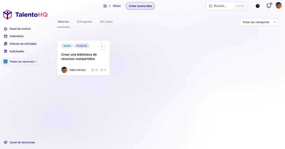 Buzón de ideas del portal del empleado en TalentoHQ