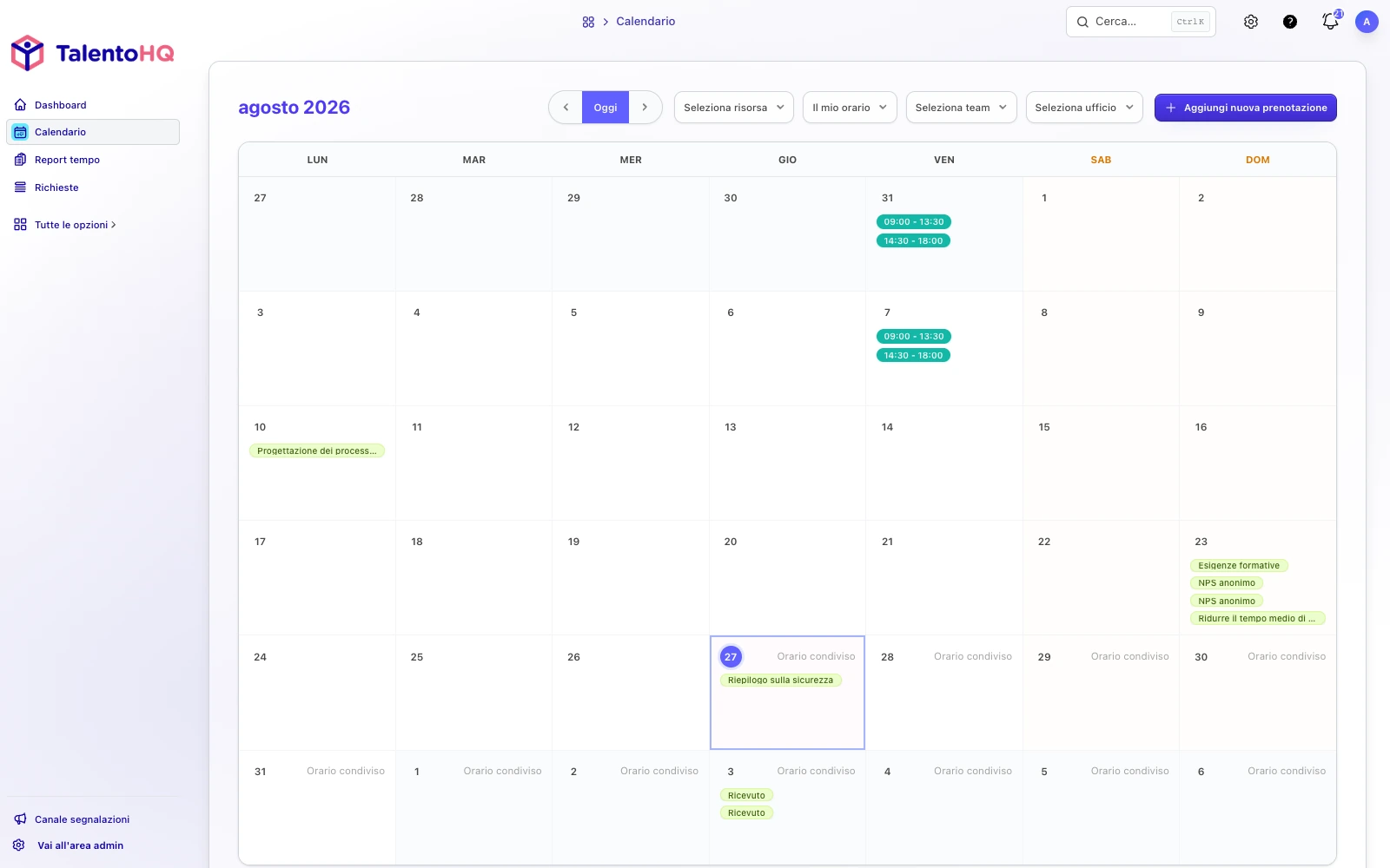 Calendario personale di ferie e assenze