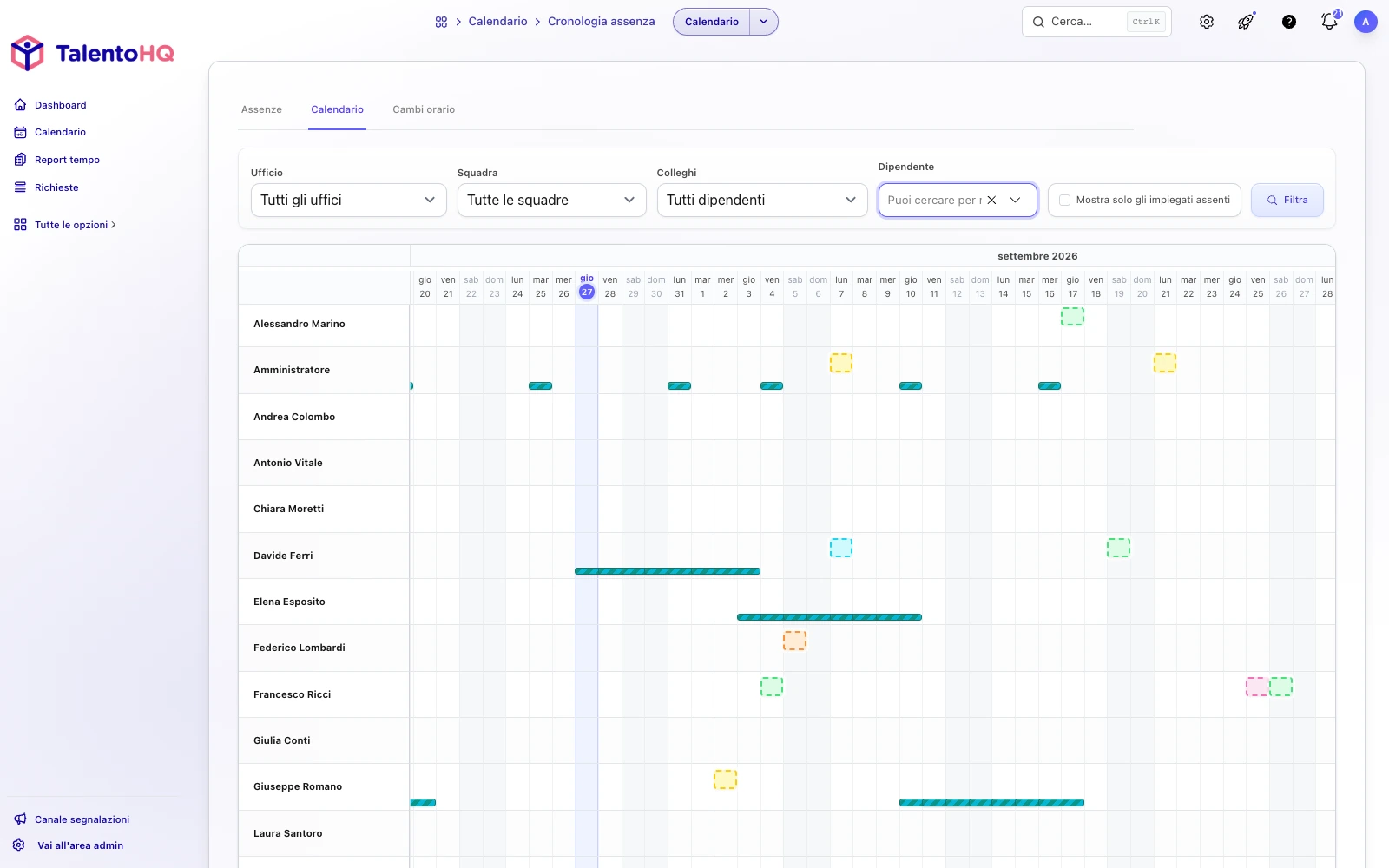 Disponibilità utile alla pianificazione in TalentoHQ