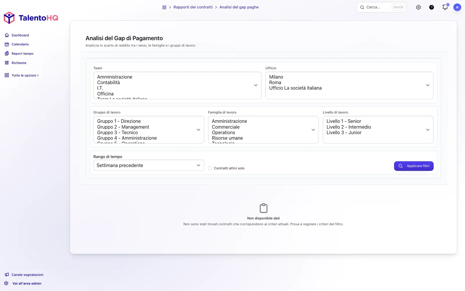 Analisi strutturata di ruoli e retribuzioni in TalentoHQ