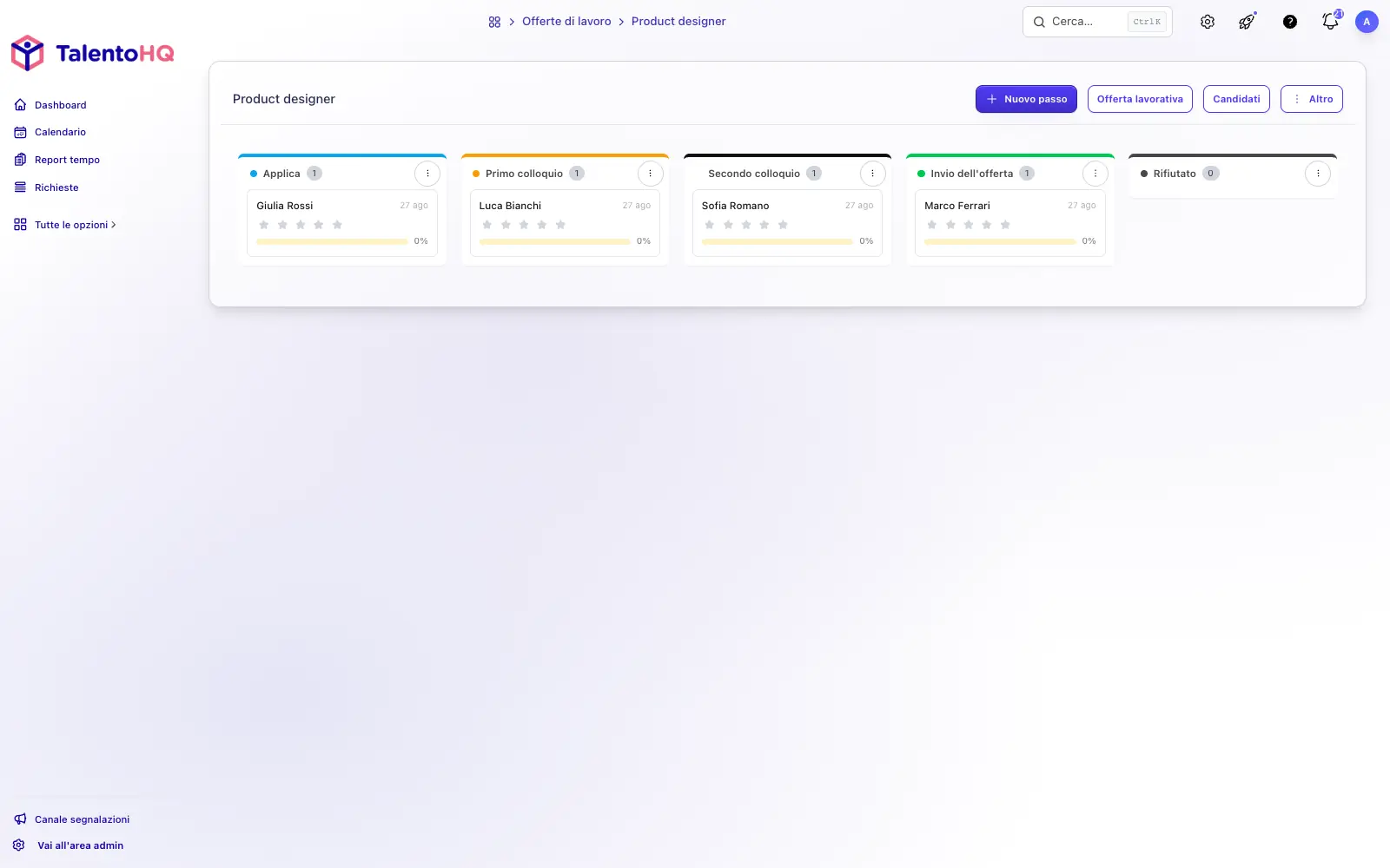 Fasi del processo di selezione in TalentoHQ