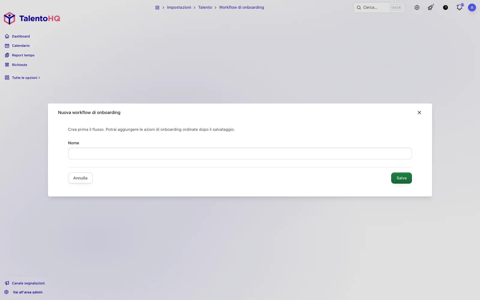Creazione di un percorso di onboarding in TalentoHQ