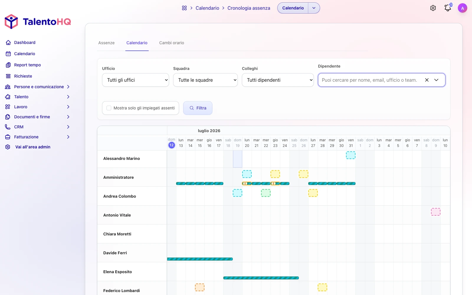 Pianificatore ferie e assenze in TalentoHQ