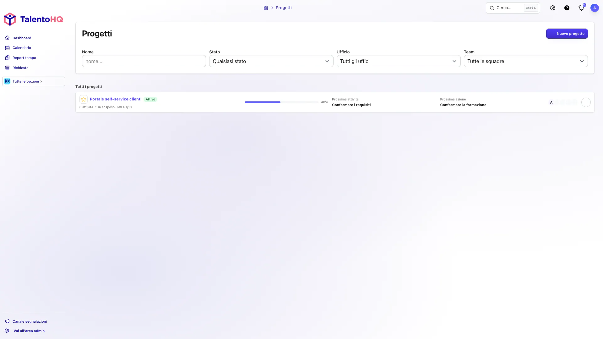 Progetti accessibili al team in TalentoHQ