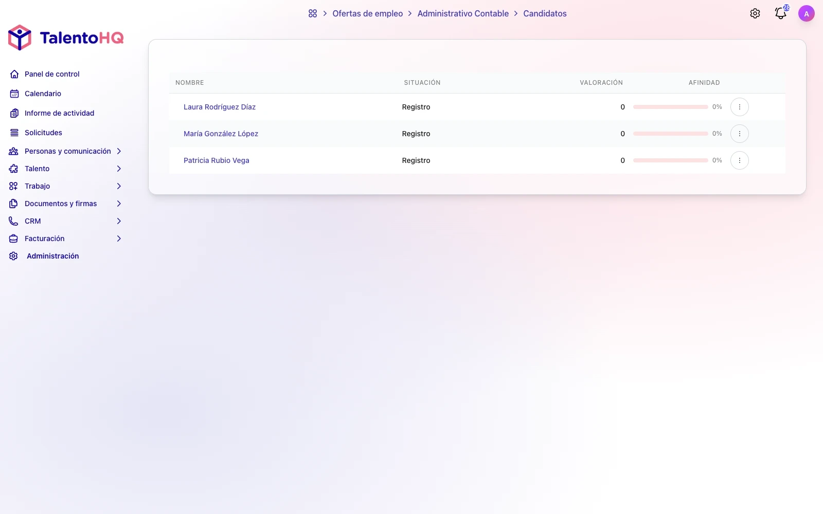 Proceso de contratación configurable