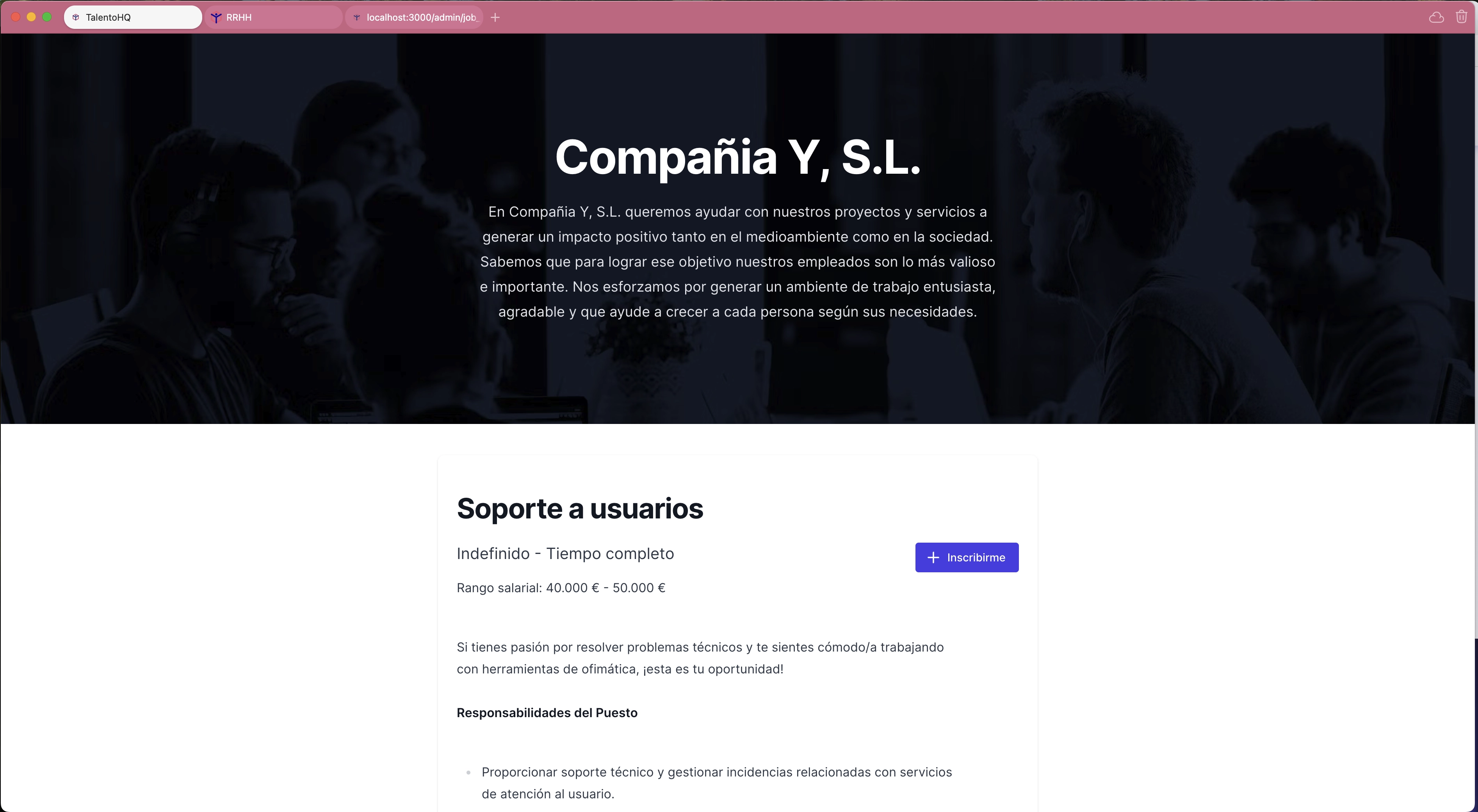 Detalle de oferta de empleo en página personalizada para tu empresa