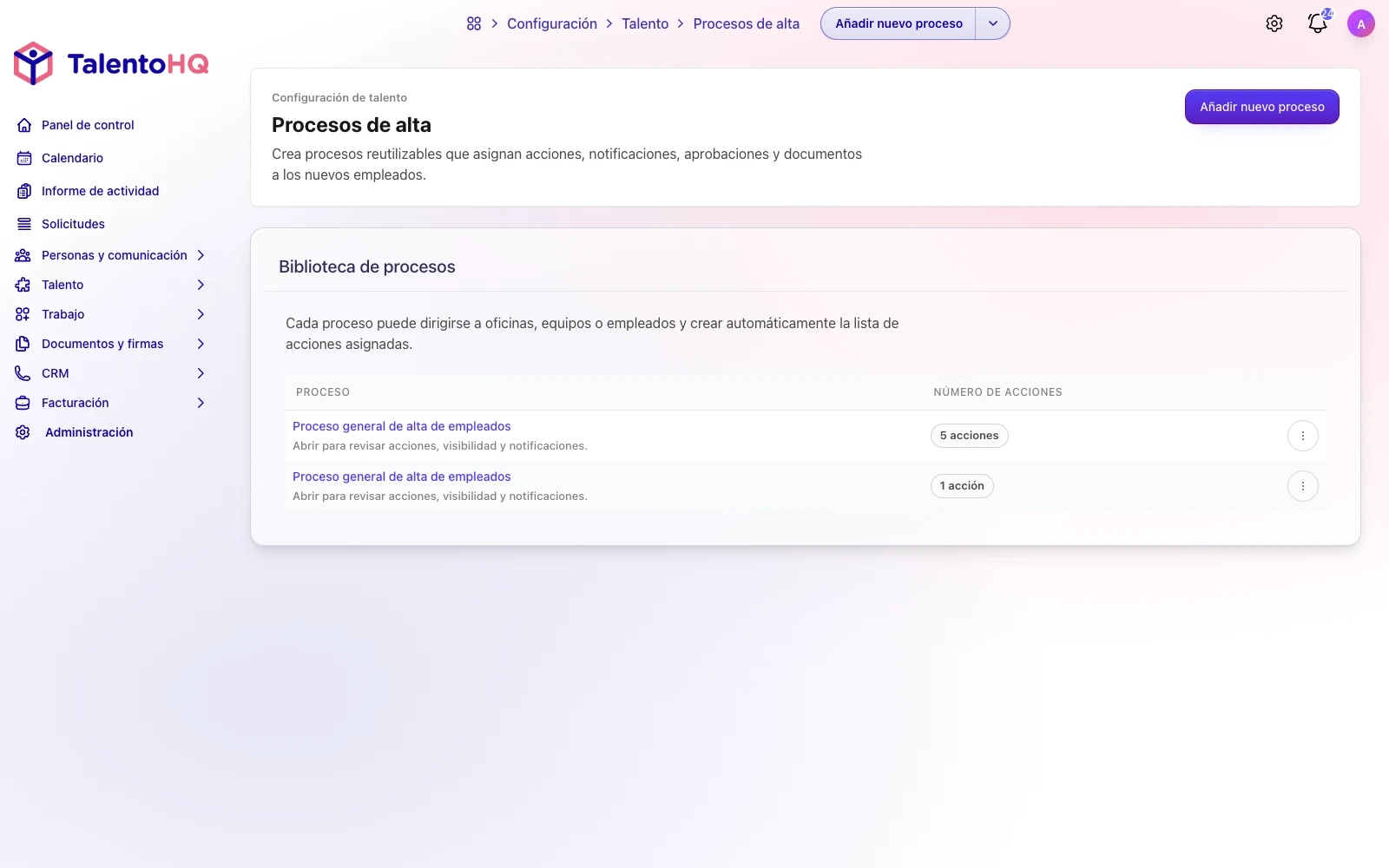 Empleados en proceso de alta en TalentoHQ
