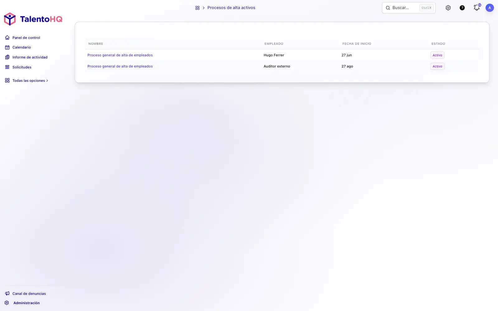 Empleados en proceso de alta en TalentoHQ