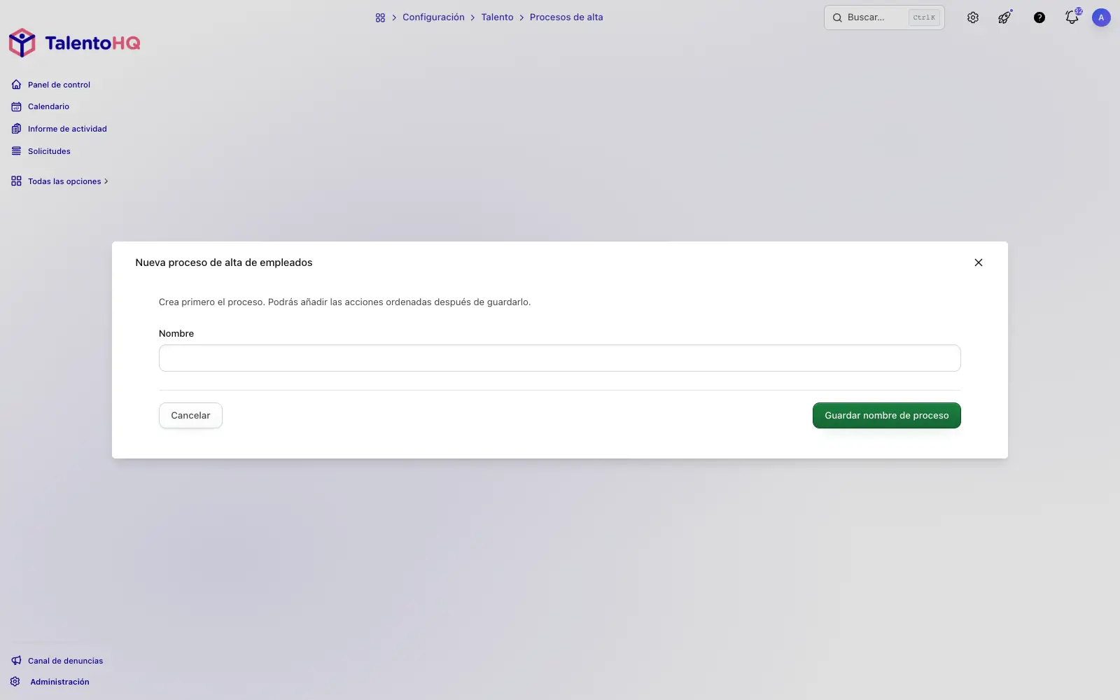 Creación de un nuevo proceso de onboarding en TalentoHQ