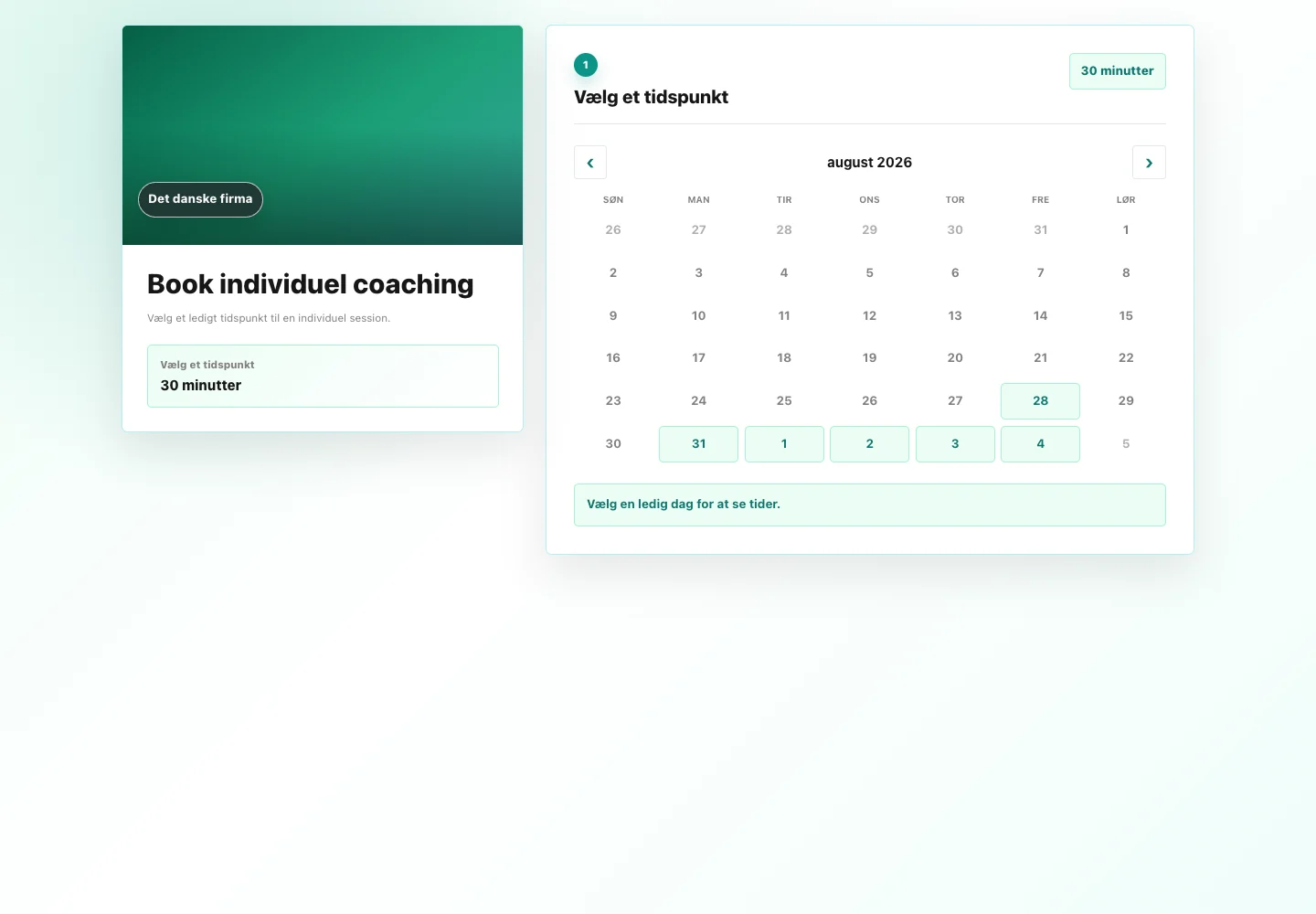 Offentlig booking-side i TalentoHQ, så kunder kan anmode om en salonaftale.