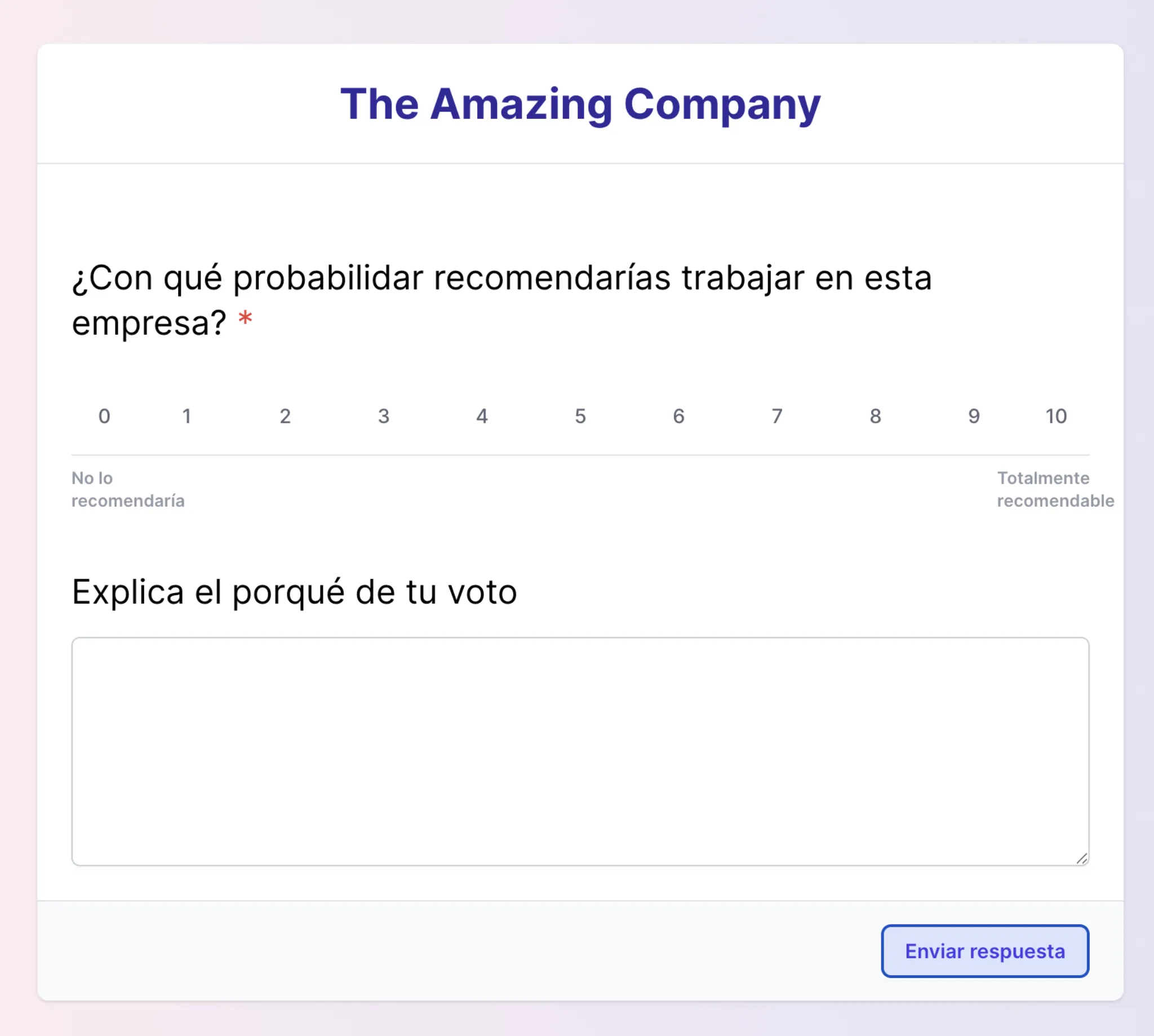 Página pública encuesta NPS - TalentoHQ